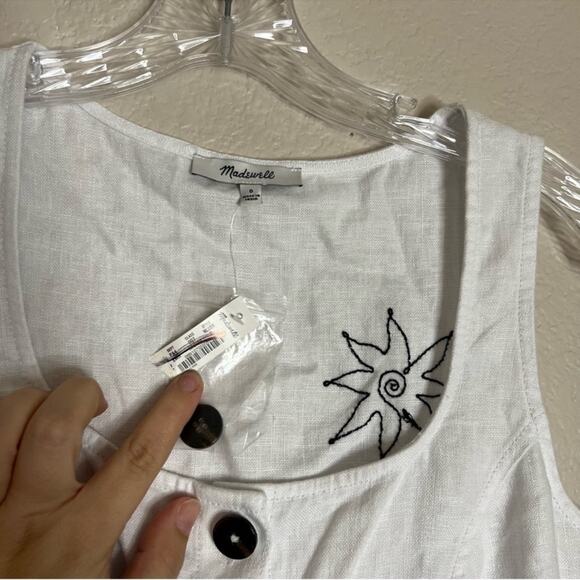 Madewell Button-Front Midi Dress in 100% Linen in Eyelet White Size: 0, NWT - Picture 5 of 12